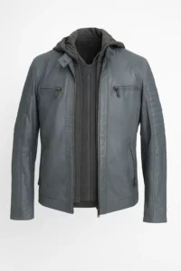 CASACA DE CUERO TEÑIDA GRIS OSCURO
