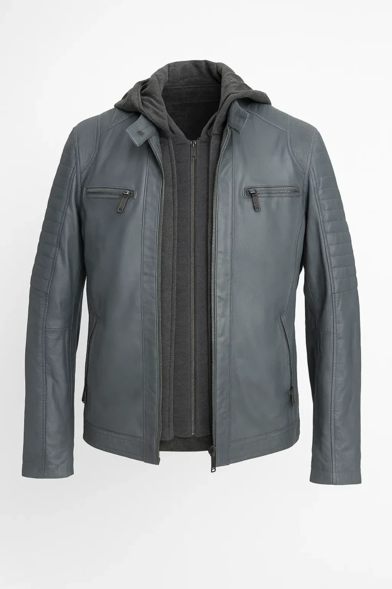 CASACA DE CUERO TEÑIDA GRIS OSCURO